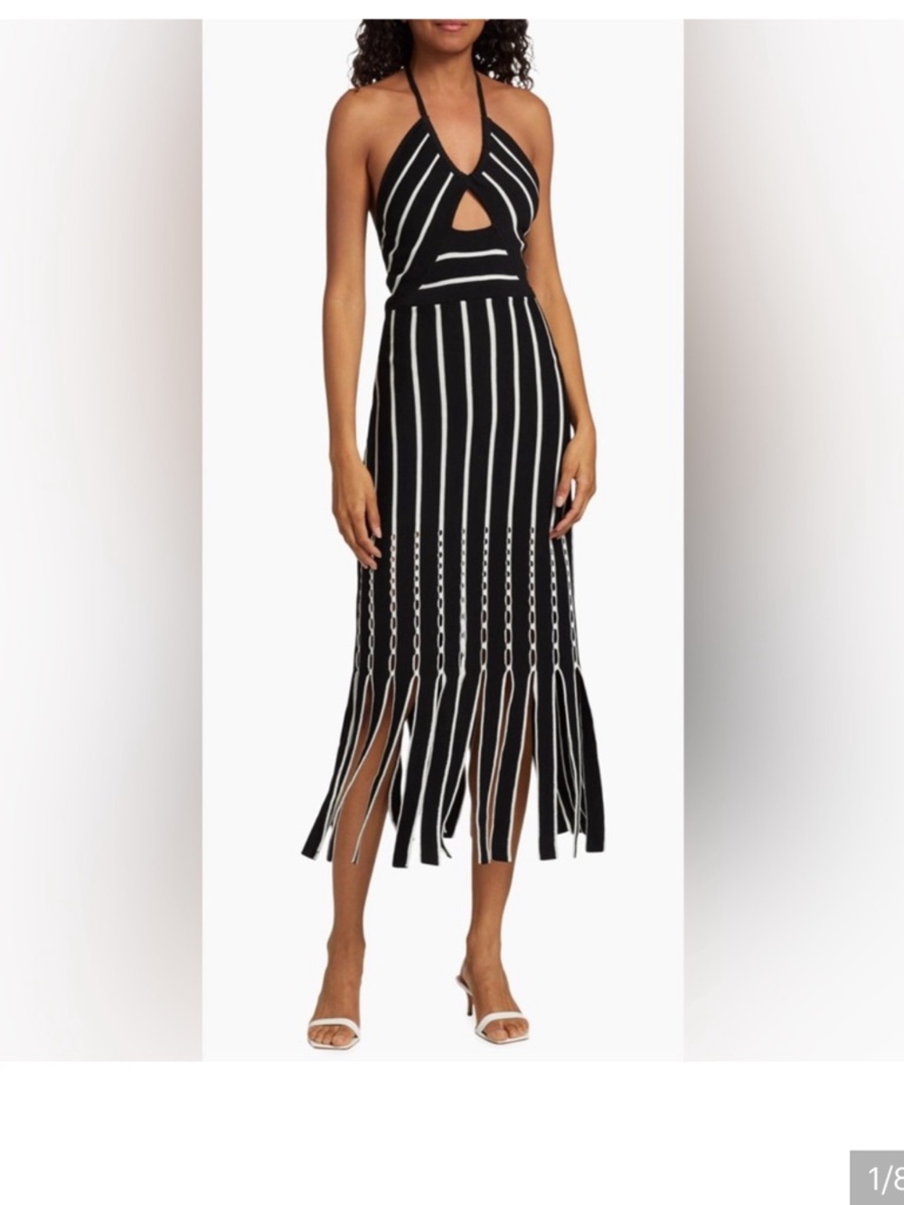 Ramy Brook Black and White Striped Fringed Midi Skirt